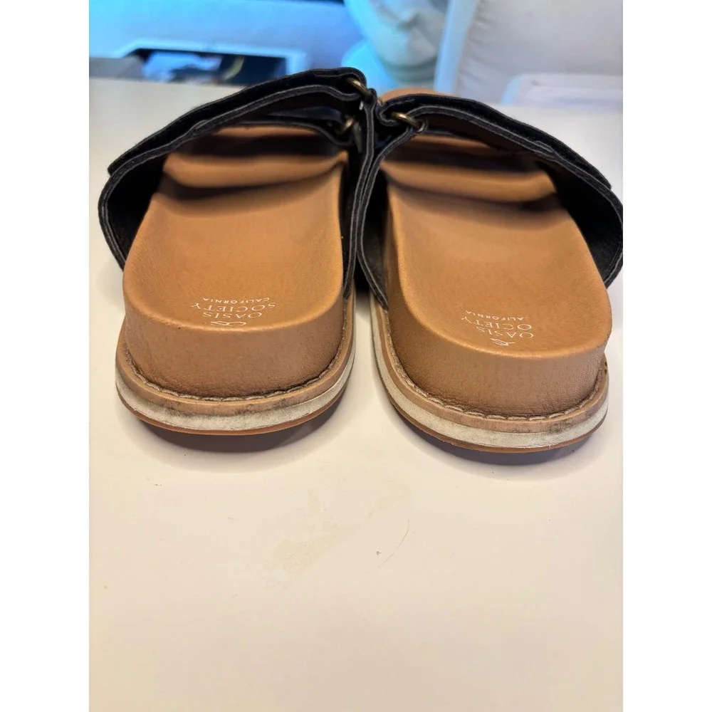 Oasis Society Black Pebbled Double Strap‎ Slide Sandals Comfort 8.5